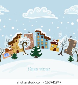 Winter seamless horizontal pattern. Vector illustration