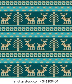 winter seamless knitted pattern with deers