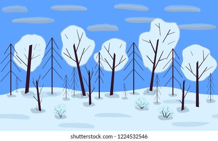 Winter seamless landscape. Horizontal seamless background with winter forest.