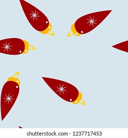 Winter seamless light blue pattern with chaotic Christmas decorations in yellow and red colors. Light holiday repeat backdrop using for cards, wallpapers, scrapbooking, print, gift wrapping paper etc.