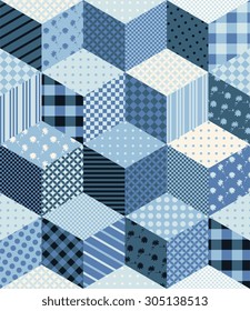Winter seamless patchwork pattern in blue tones.