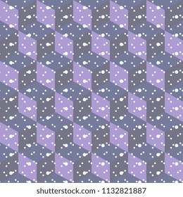 Winter seamless patchwork pattern with repeated blue cubes and snow patches on their background. Print for fabric, wrapping design.
