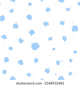 Winter Seamless pattern with abstract flakes. Blue and white seasonal background with spotted snowy texture. Modern minimal design. Repeat vector illustration
