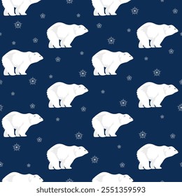 Winter seamless pattern with bear and snowflakes. Christmas pattern