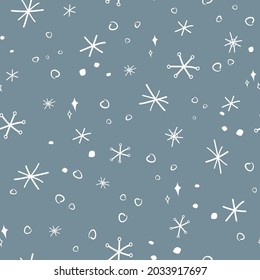 Winter seamless pattern. Beautiful snowflakes of different random 
shapes. New Year, Christmas holiday ornament. Vector. Texture for print, wrapping paper, design, fabric, decor, gift.