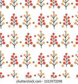 Winter seamless pattern with berries on white background. Hand drawn holiday illustration with botanical elements. Simple modern textile print, wrapping paper, wall art design in minimalistic style
