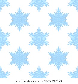 Winter seamless pattern with blue snowflakes on white background. Vector illustration for fabric, textile wallpaper, posters, gift wrapping paper. Christmas vector illustration. 