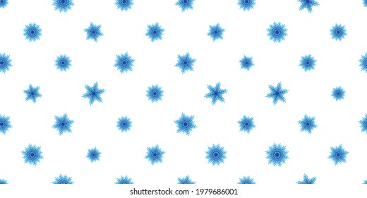 Winternahtloses Muster mit blauen Schneeflocken auf weißem Hintergrund. Vektorgrafik für Gewebe, Tapete aus Spinnstoffen, Poster, Geschenkpapier. Weihnachtsvektorgrafik. Schneefall.