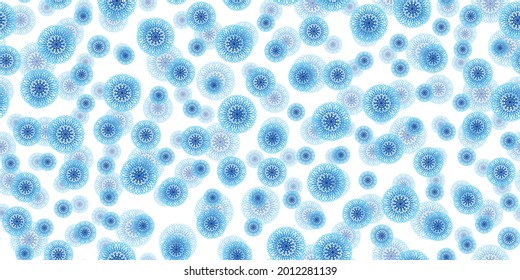 Winternahtloses Muster mit blauen Schneeflocken auf weißem Hintergrund. Vektorgrafik für Gewebe, Tapete aus Spinnstoffen, Poster, Geschenkpapier. Weihnachtsvektorgrafik. Schneefall.