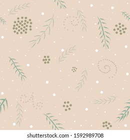 Winter Seamless Pattern with branches of spruce tree on subtle background. Great For swatches, fabric, wrapping/gift paper, wall art design, etc. Vector Illustration