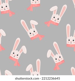 Winter seamless pattern with bunny in scarf. Perfect for wrapping paper, greeting cards and seasonal design.
