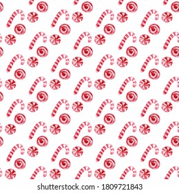 Winter seamless pattern with candies, design elements. Christmas  pattern for invitations, cards, print, gift wrap, manufacturing, textile, fabric, wallpapers. New Year theme