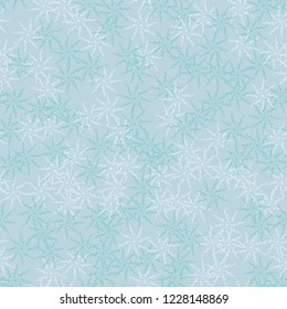 Winter seamless pattern with chaotic snowflakes in different shades of blue color. Light Christmas repeat backdrop using for cards, wallpapers, scrapbooking, print, gift wrap, UFO camouflage etc.