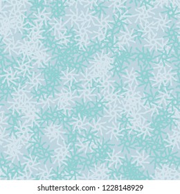 Winter seamless pattern with chaotic snowflakes in different shades of blue color. Light Christmas repeat backdrop using for cards, wallpapers, scrapbooking, print, gift wrap, UFO camouflage etc.