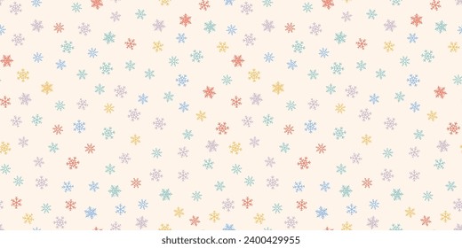 Winter seamless pattern. Christmas background with small colored snowflakes. Elegant vector texture. Festive holiday theme. Cute repeat design for kids, babies, print, decoration, gift paper, package
