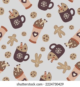 Winter seamless pattern. Christmas design. Best for Christmas or New Year greeting cards, invitation templates, posters, banners. Vector illustration