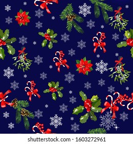 Winter Seamless pattern with Christmas elements. Vector illustration.  Pattern Print. 