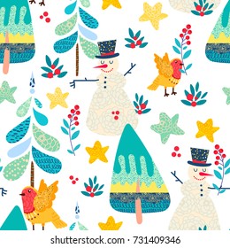 Winter seamless pattern with a Christmas forest.