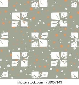 Winter Seamless Pattern with Christmas Gift Boxes. Wrapped Boxes with Stripes and Bows Flat Vector on Color Background for Gift Wrapping Paper, Christmas Greeting Card, Invitations