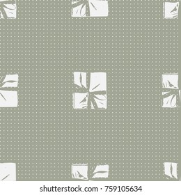 Winter Seamless Pattern with Christmas Gift Boxes. Wrapped Boxes with Stripes and Bows Flat Vector on Color Background for Gift Wrapping Paper, Christmas Greeting Card, Invitations