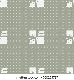 Winter Seamless Pattern with Christmas Gift Boxes. Wrapped Boxes with Stripes and Bows Flat Vector on Color Background for Gift Wrapping Paper, Christmas Greeting Card, Invitations