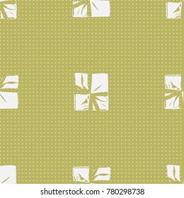 Winter Seamless Pattern with Christmas Gift Boxes. Wrapped Boxes with Stripes and Bows Flat Vector on Color Background for Gift Wrapping Paper, Christmas Greeting Card, Invitations