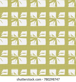 Winter Seamless Pattern with Christmas Gift Boxes. Wrapped Boxes with Stripes and Bows Flat Vector on Color Background for Gift Wrapping Paper, Christmas Greeting Card, Invitations