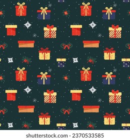 Winter seamless pattern with Christmas gifts. Christmas vector pattern. Winter card design.