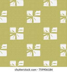 Winter Seamless Pattern with Christmas Gifts. Boxes with Stripes and Bows Flat Vector on Color Background for Wrapping Paper, Card, Invitations