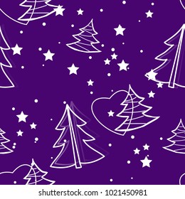 Winter seamless pattern with christmas tree on blue background. New Year backdrop. Vector Christmas background for fabric, textile, wrapping paper, card, invitation, wallpaper.
