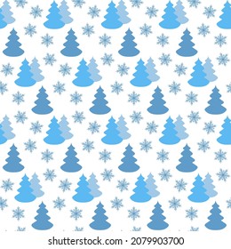 Winter seamless pattern with christmas tree and snowflake, cute decoration for textile and packaging design