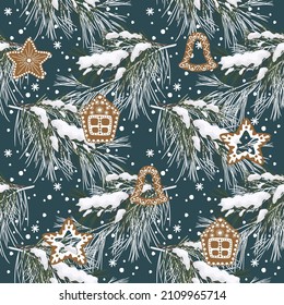 Winter seamless pattern. Christmas tree. Vector design template.