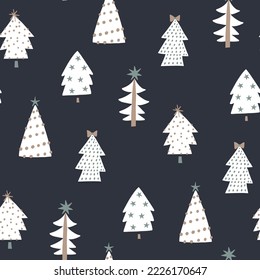 Winter seamless pattern with  Christmas tree. Holiday festive creative texture for fabric, wrapping paper, textile. Vector illustration