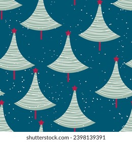 Winter seamless pattern with Christmas tree and snowflakes on color background. Vector illustration for fabric, textile wallpaper, posters, gift wrapping paper. Merry Christmas and New year Vector.