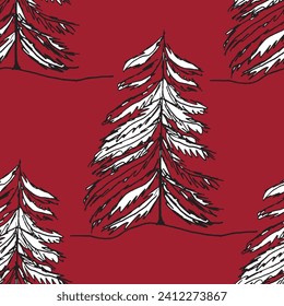 Winter seamless pattern with Christmas tree and snowflakes on color background. Vector illustration for fabric, textile wallpaper, posters, gift wrapping paper. Merry Christmas and New year Vector.