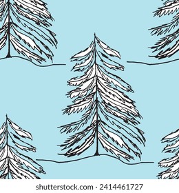 Winternahtloses Muster mit Weihnachtsbaum und Schneeflocken auf Farbhintergrund. Vektorgrafik für Gewebe, Tapete aus Spinnstoffen, Poster, Geschenkpapier. Frohe Weihnachten und Neujahr Vektor.