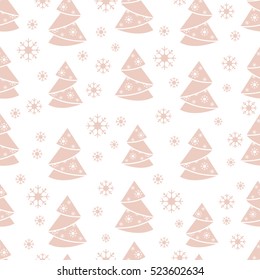 Winter seamless pattern with Christmas tree in origami form and snowflakes. Design for postcard, banner, flyer, poster or print.