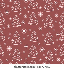 Winter seamless pattern with Christmas tree in origami form and snowflakes. Design for postcard, banner, flyer, poster or print.