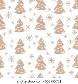 Winter seamless pattern with Christmas tree in origami form and snowflakes. Design for postcard, banner, flyer, poster or print.