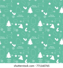 Winter seamless pattern with christmas tree and snowflakes, vector background