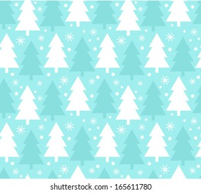 Winter seamless pattern with Christmas trees and snow