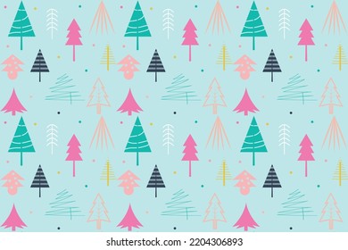 Patrón invernal sin fisuras con árboles de navidad, bosques de abeto sobre fondo blanco. Diseño de superficie para envolturas, giftwrap, textiles, tela, papel y raspado