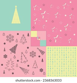 Winter seamless pattern christmas trees decorations, woods. vector and Icon in flat cartoon style. Surface design for textile, fabric, wallpaper, wrapping, gift wrap, paper, scrapbook and packaging.