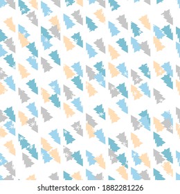Winter seamless pattern with color Christmas tree and snowflakes on white background.  Merry Christmas and New year vector illustration for fabric, textile wallpaper, poster, gift wrapping paper.