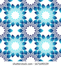 Winter seamless pattern with colorful gradient snowflakes on white background. Vector illustration for fabric, textile wallpaper, posters, gift wrapping paper. Christmas vector illustration. 