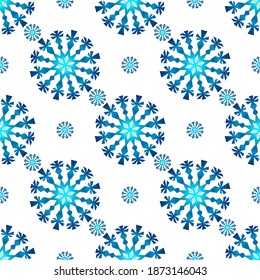 El invierno es un patrón sin fisuras con copos de nieve gradiente coloridos sobre fondo blanco. Ilustración vectorial para tela, papel de pared textil, carteles, papel de envoltura de regalo. Ilustración vectorial de Navidad. 