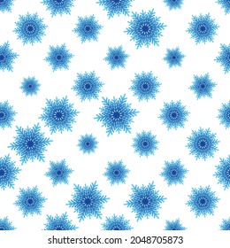 El invierno es un patrón sin fisuras con copos de nieve gradiente coloridos sobre fondo blanco. Ilustración vectorial para tela, papel de pared textil, carteles, papel de envoltura de regalo. Ilustración vectorial de Navidad. 