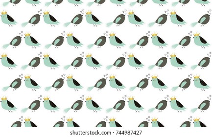 Winter. Seamless pattern with cute birds.  All elements are  hidden under mask. Pattern are not cropped and can be edited. Cute vector illustration