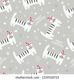 Winter seamless pattern with cute cats and snowflake