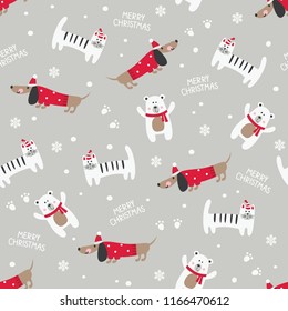 Winter seamless pattern with cute cats, dogs and bears. Cute vector illustration